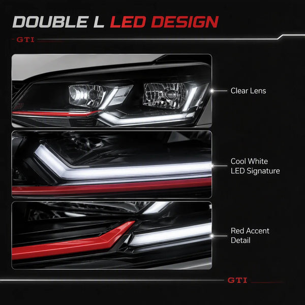 Phares LED lentille double L avec feux de jour, ampoule H7 12V – Volkswagen Polo GTI 2011-2018