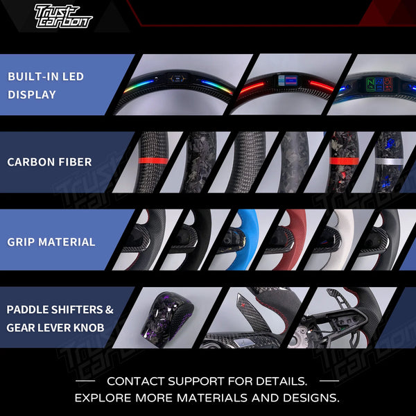 Volant chauffant en fibre de carbone avec écran LED RPM pour Peugeot