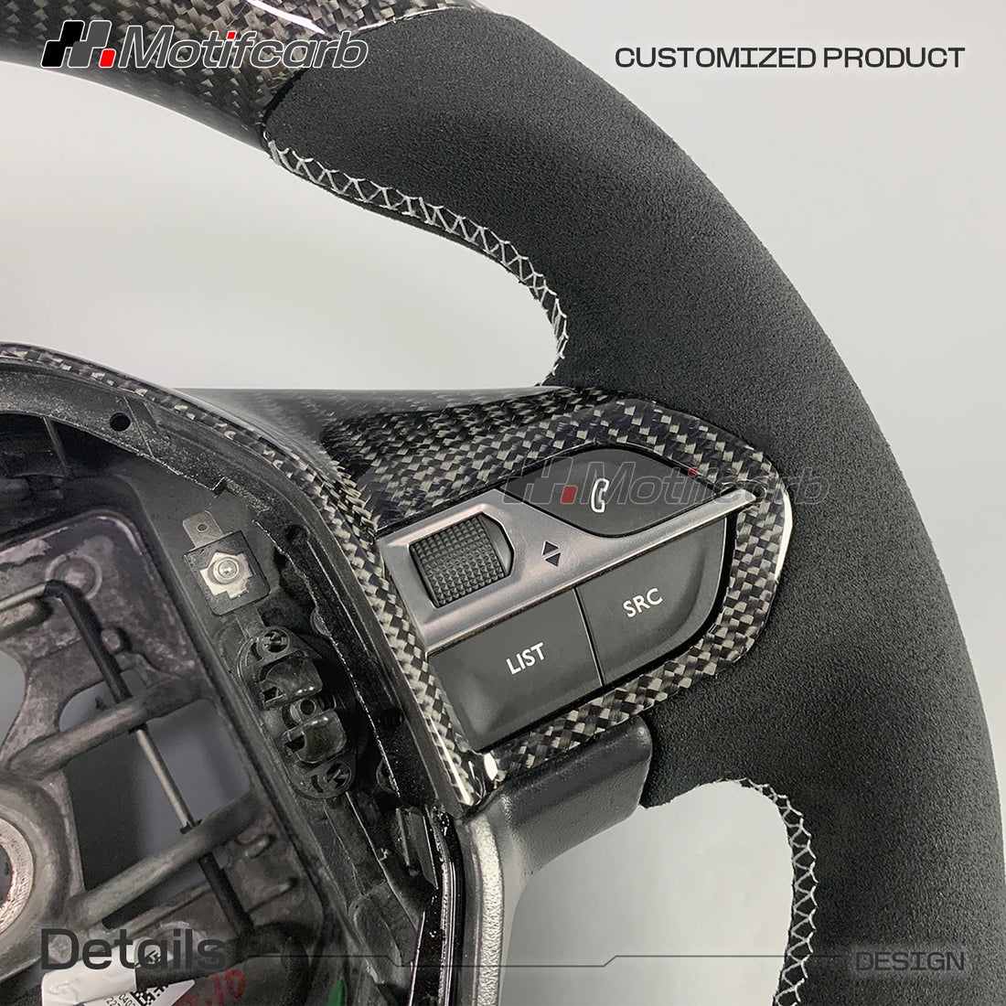 Volant en fibre de carbone avec LED RPM et prises en microfibre noire pour Peugeot 508 GT, 508 SW GT Line et 308 2017-2026