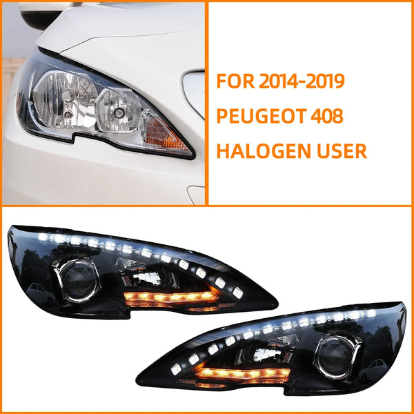 Phares avant Bi-LED à clignotants dynamiques pour Peugeot 308 et 408 (2014–2019)