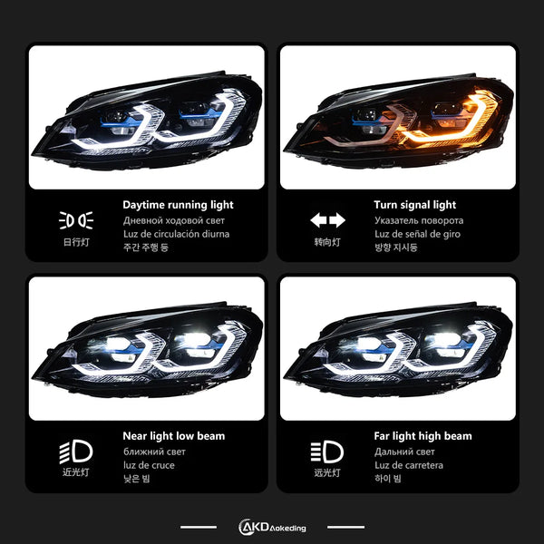 Phares LED projecteur haute puissance BBA, clignotant dynamique et DRL – Volkswagen Golf 7, 2013-2017