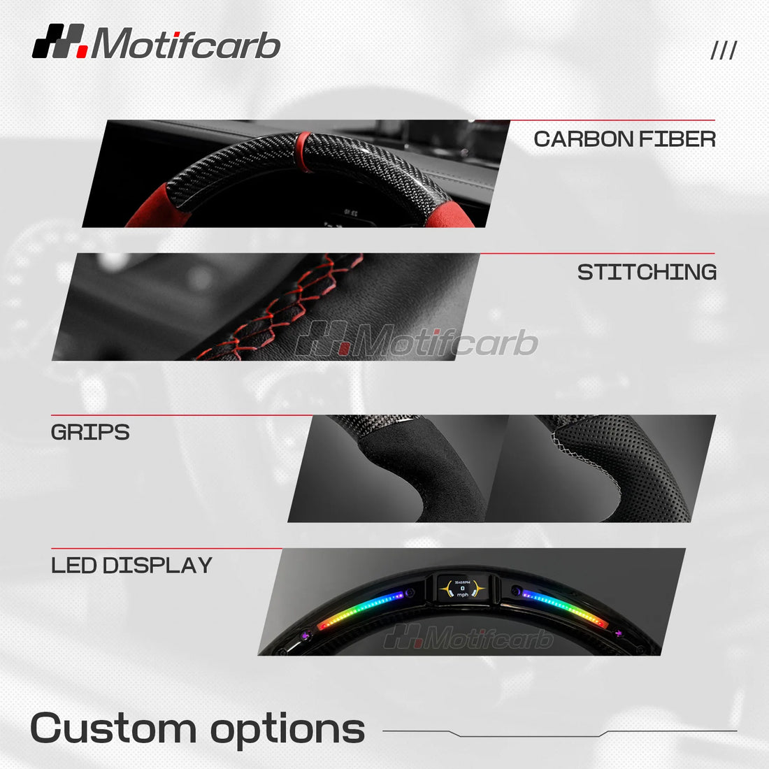 Volant en fibre de carbone avec LED RPM et prises en microfibre noire pour Peugeot 508 GT, 508 SW GT Line et 308 2017-2026