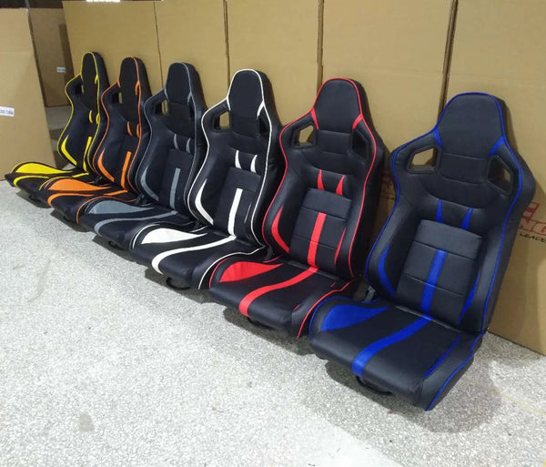 Sièges sport JBR1041B inclinables, noir avec liseré orange ou bleu