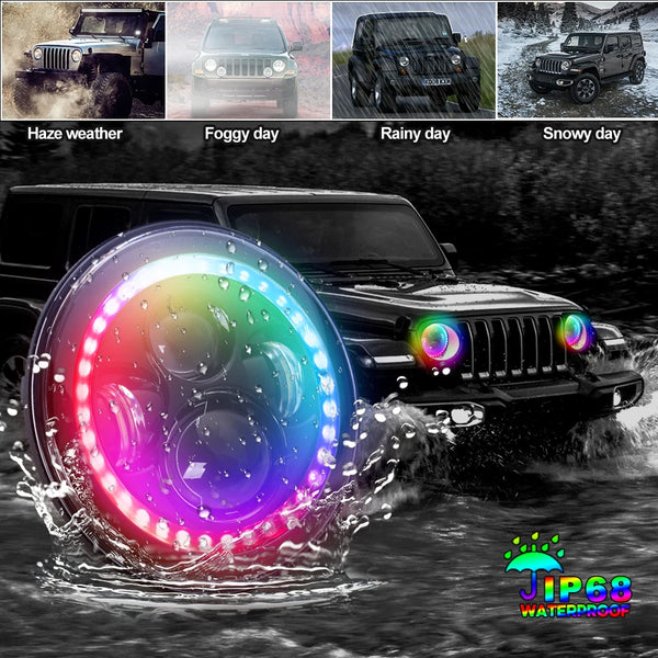 Phares LED 7 pouces Angel Eyes RGB pilotables par application Loyo – Jeep Wrangler à partir de 2014