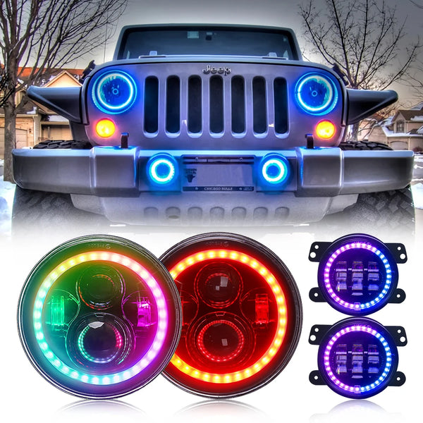 Phares LED 7 pouces Angel Eyes RGB pilotables par application Loyo – Jeep Wrangler à partir de 2014