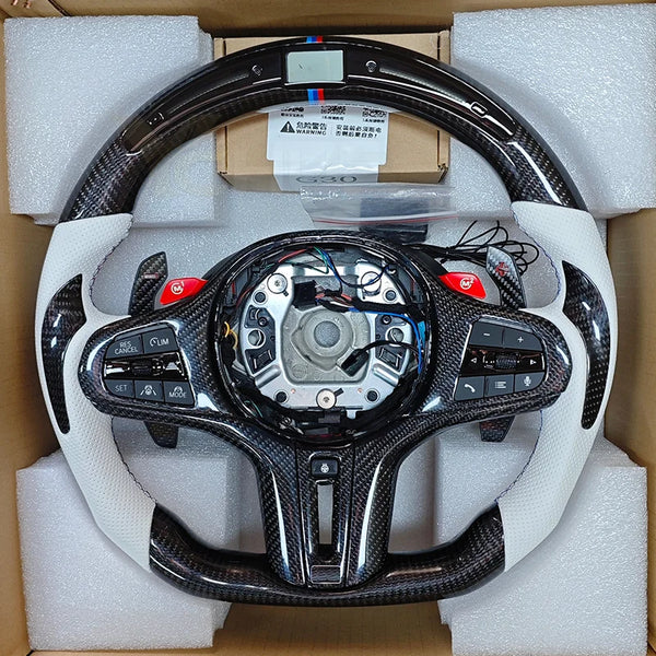 Avec Vibration chauffant fibre de carbone LED volant pour BMW X3M F97 X5M F85 G01 G02 G20 F21 G22 G30 X5 G05 X6 G06 M4 G82 M3