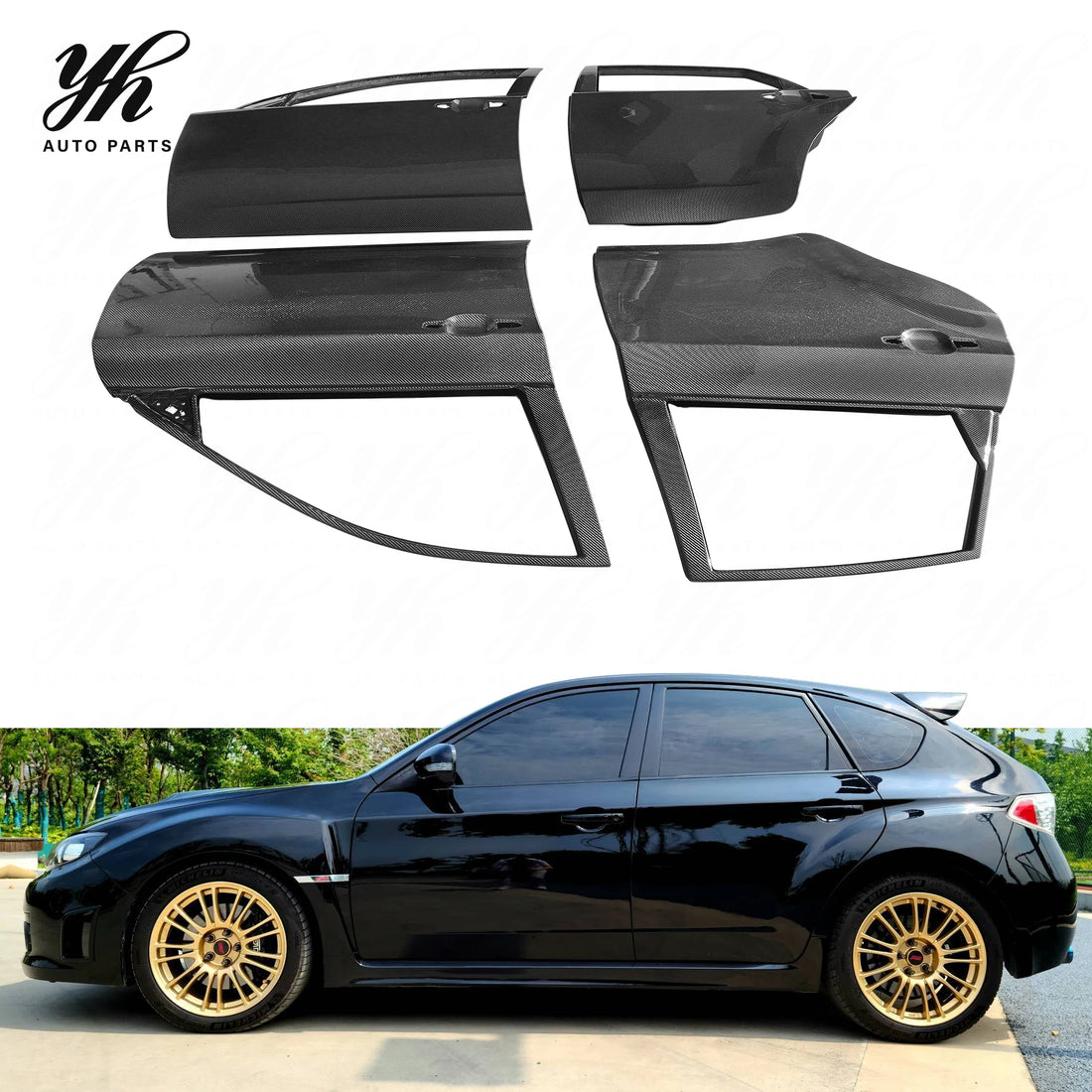 Jeu de 4 portes avant et arrière en fibre de carbone ou fibre de verre pour Subaru Impreza Hatchback GRB WRX STI