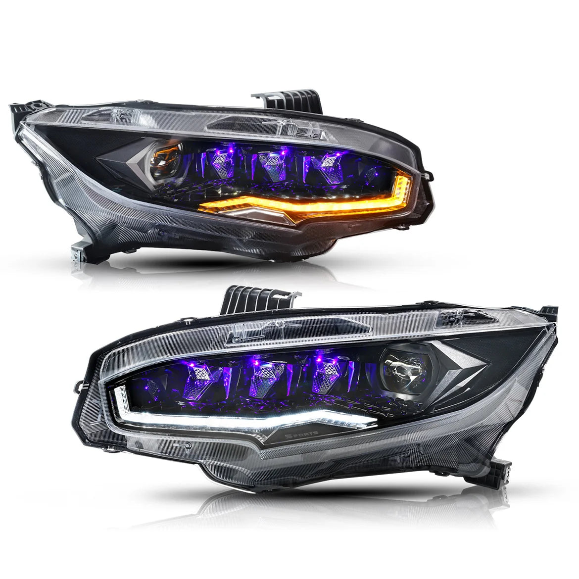 Phares LED sport à animation rotative, cabochon transparent, plug & play – Honda Civic 10e génération