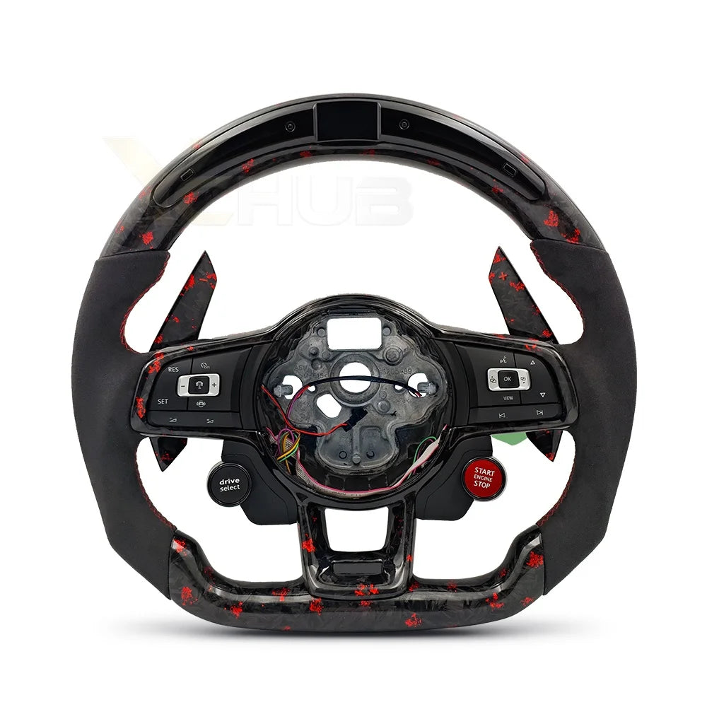 Volant carbone forgé rouge LED pour Volkswagen Golf 5/6/7 R, GTI et Polo