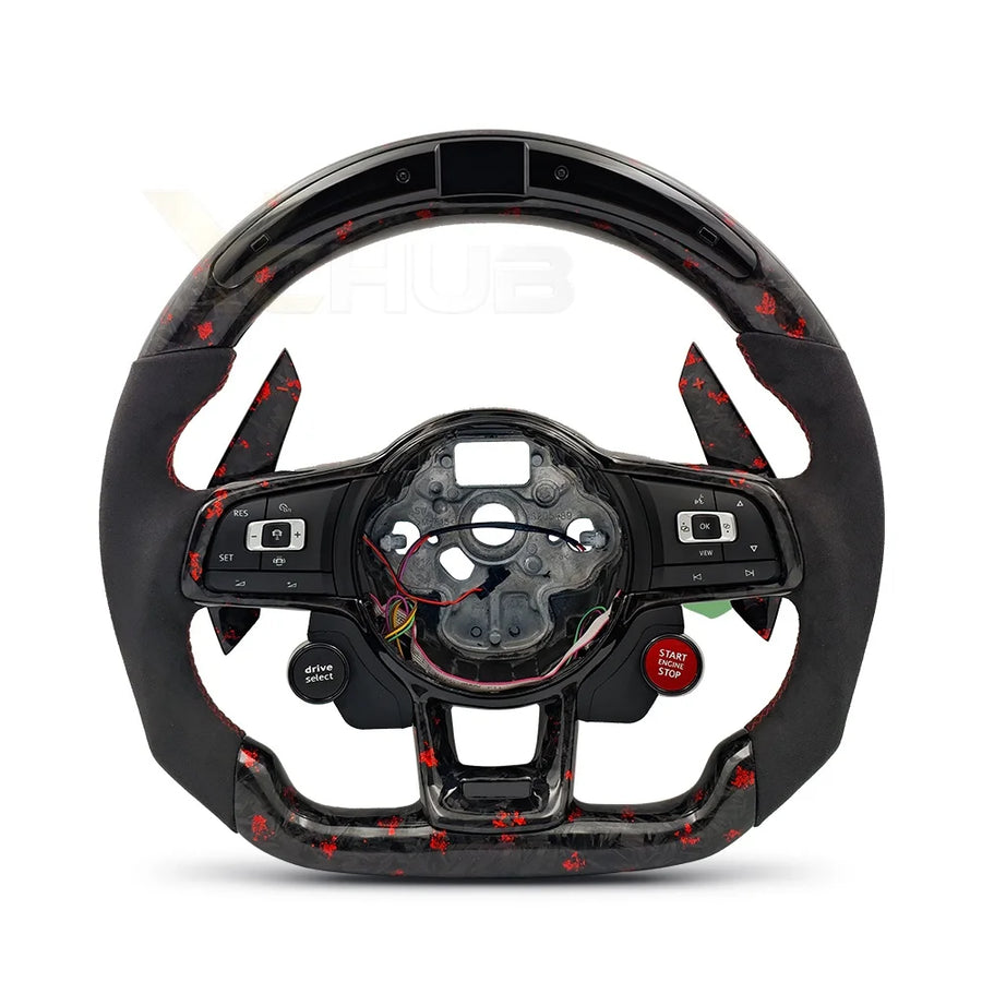 Personnalisé rouge Forged fibre de carbone LED volant pour VW Volkswagen Golf 5 6 7 R MK5 MK6 MK7 GTI Polo Passat B8 - OURANE