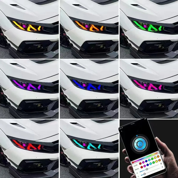 Phares LED arc-en-ciel à défilement, pilotables par application – Honda Civic 10e génération 2016-2021