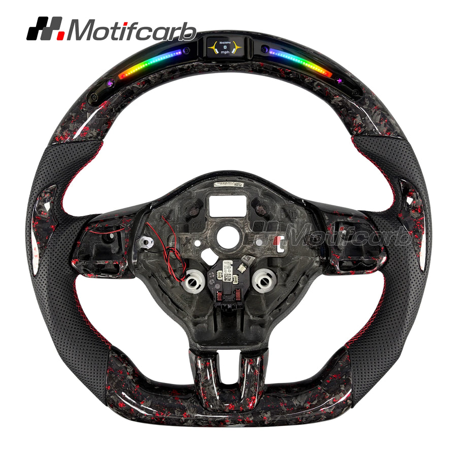 Pour Volkswagen Golf GTI R MK6 Jetta GLI 2010-2014 personnalisé rouge Forged fibre de carbone volant avec LED Rpm Display - O