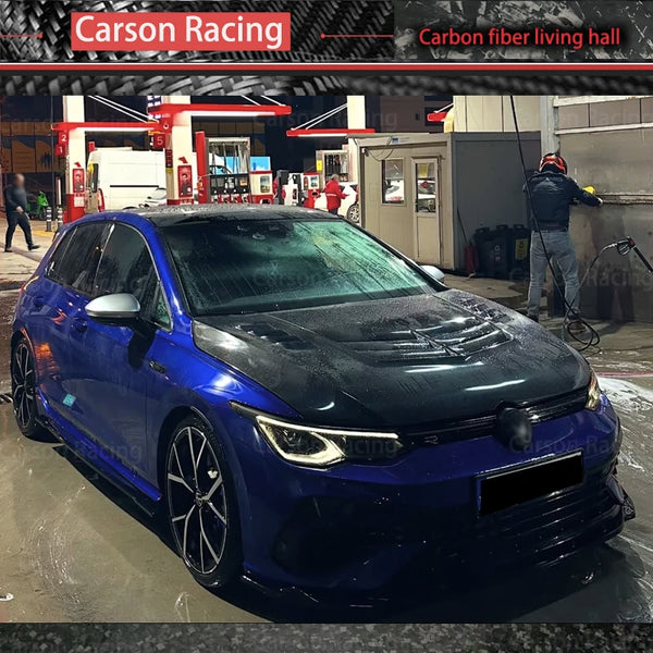 Capot carbone style V Volkswagen Golf 8 GTI/R, 2020–2024 — vue 3