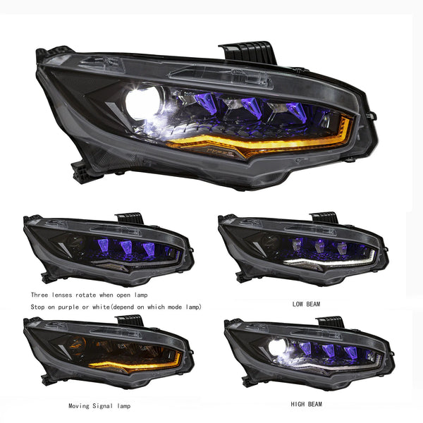 Phares LED sport à animation rotative, cabochon transparent, plug & play – Honda Civic 10e génération