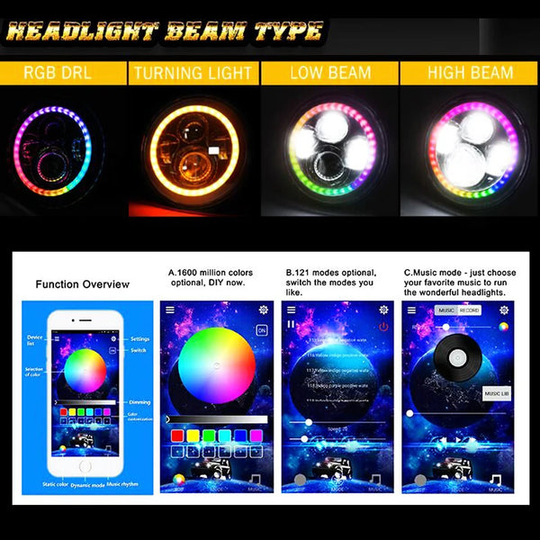 Phares LED 7 pouces Angel Eyes RGB pilotables par application Loyo – Jeep Wrangler à partir de 2014