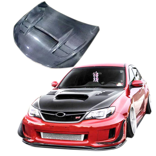 Capot FRP aspect carbone style VR-S Subaru WRX STI, 2008–2014 — vue 2