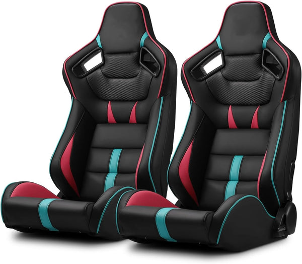Sièges sport JBR1041B inclinables, noir avec liseré orange ou bleu