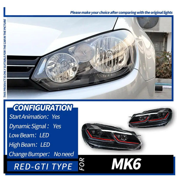 Phares LED à clignotant dynamique, 12V 30W – Volkswagen Golf 6, 2009-2012