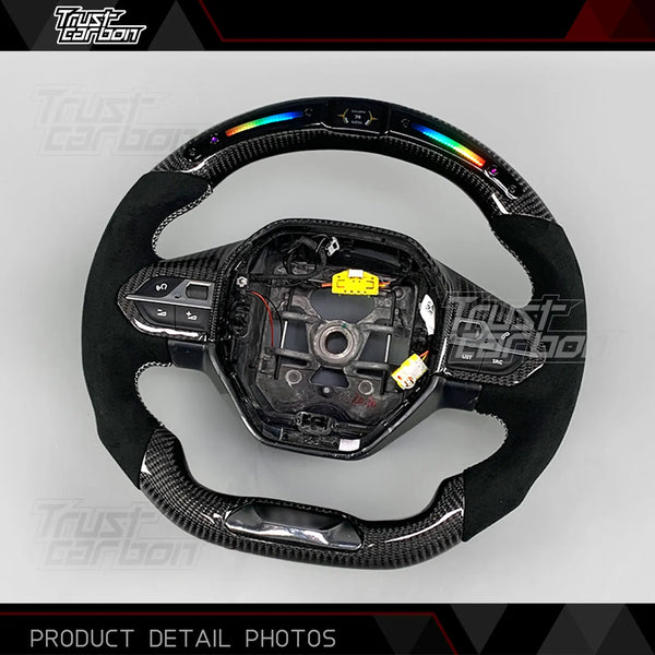 Volant chauffant en fibre de carbone avec écran LED RPM pour Peugeot