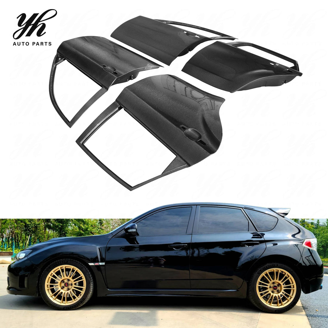 Jeu de 4 portes avant et arrière en fibre de carbone ou fibre de verre pour Subaru Impreza Hatchback GRB WRX STI