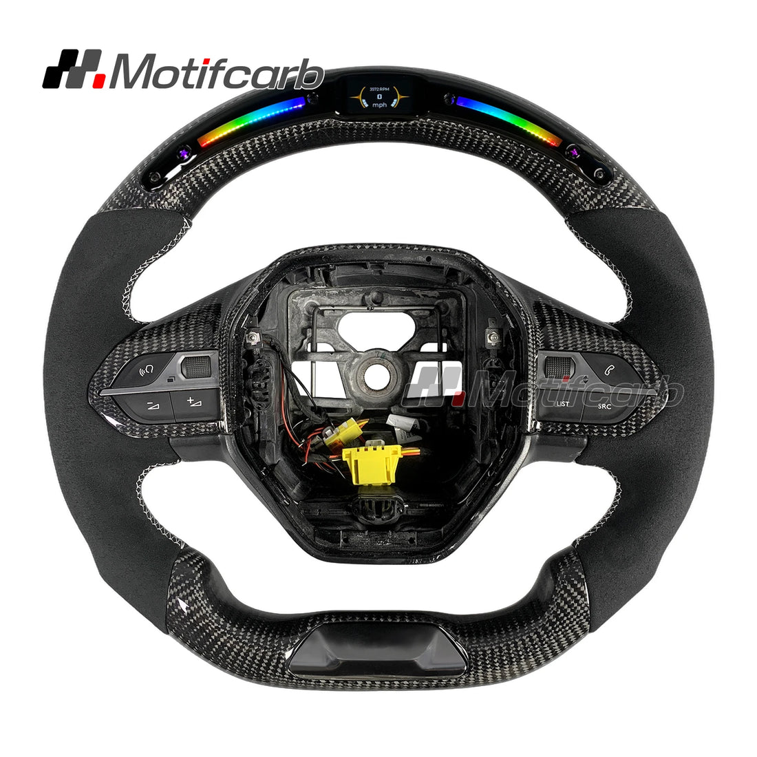 Volant en fibre de carbone avec LED RPM et prises en microfibre noire pour Peugeot 508 GT, 508 SW GT Line et 308 2017-2026