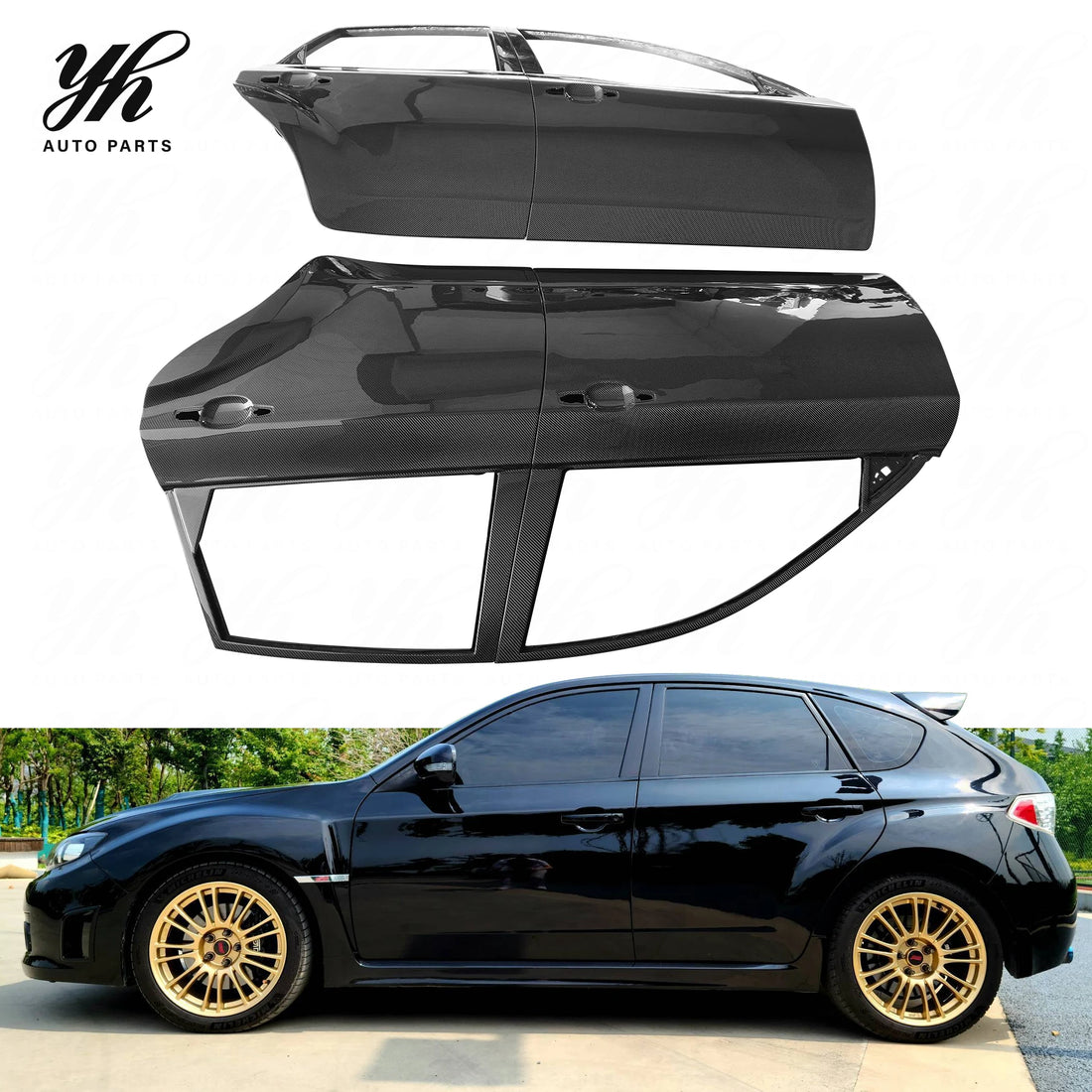 Jeu de 4 portes avant et arrière en fibre de carbone ou fibre de verre pour Subaru Impreza Hatchback GRB WRX STI