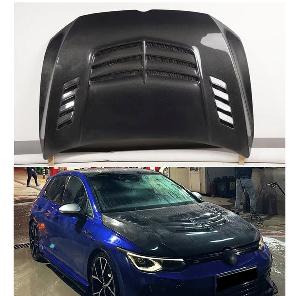 Capot carbone style V Volkswagen Golf 8 GTI/R, 2020–2024 — vue 1