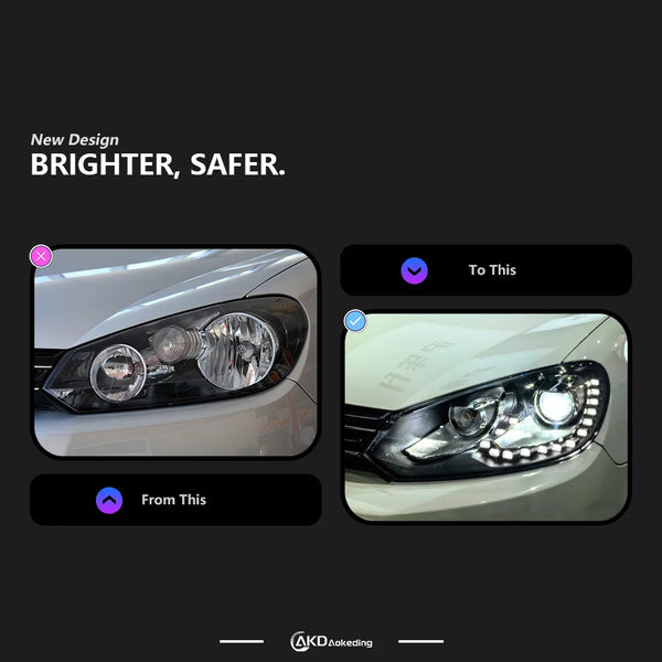 Phares LED design R20 avec Angel Eyes et faisceau Bi-Xenon AKD – Volkswagen Golf 6, 2009-2012