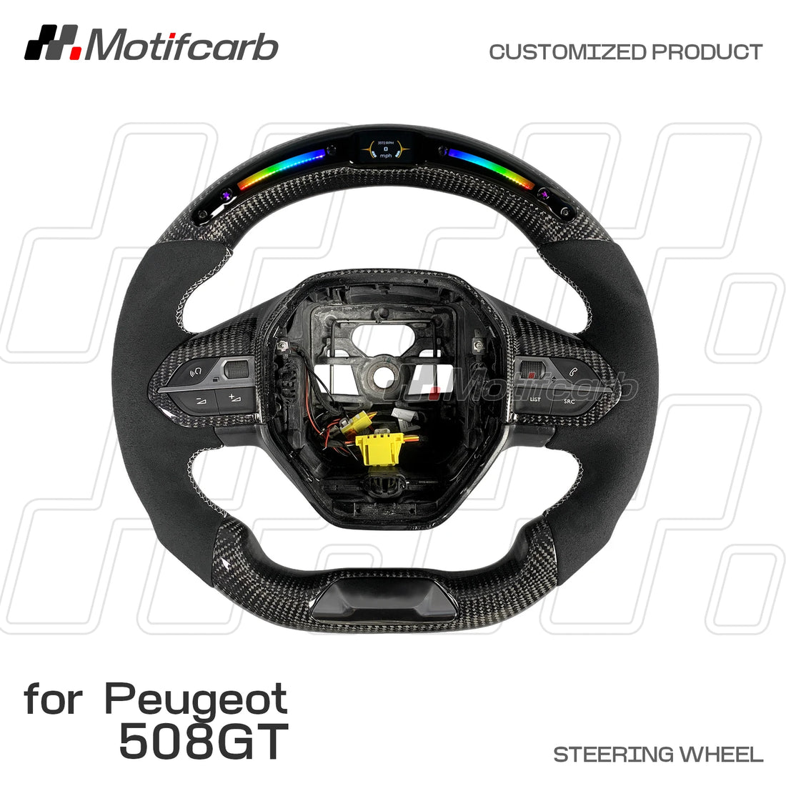 Volant en fibre de carbone avec LED RPM et prises en microfibre noire pour Peugeot 508 GT, 508 SW GT Line et 308 2017-2026