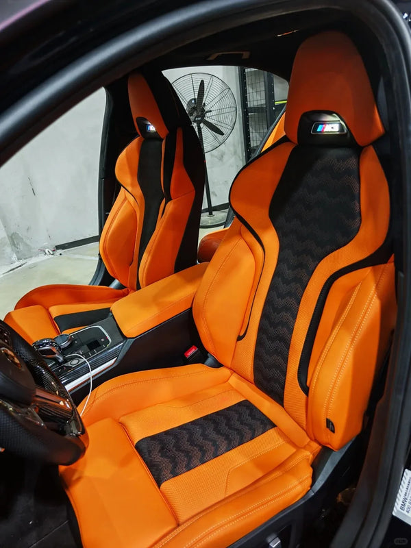 Housses de sièges baquets carbone et similicuir pour BMW