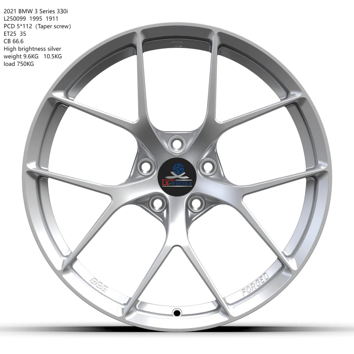 LX Gloss Silver Black Barrel 19*9.5/19*11 ET25/35 PCD5*112 CB66.56 NW9.6/10.5KGS LOAD750KGS Customized 6061T6 Forged wheel rim for BMW-330 2021