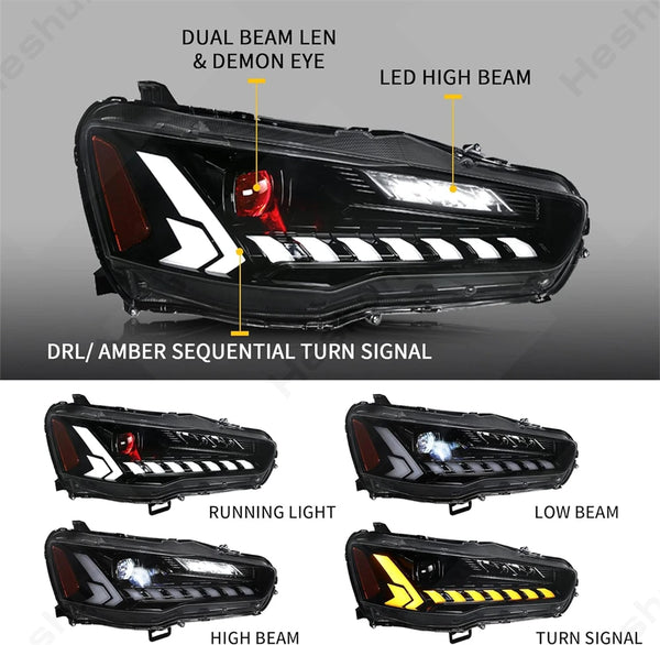 Paire de phares LED projecteur pour Mitsubishi Lancer EVO X 10e génération 2008-2020, animation dynamique