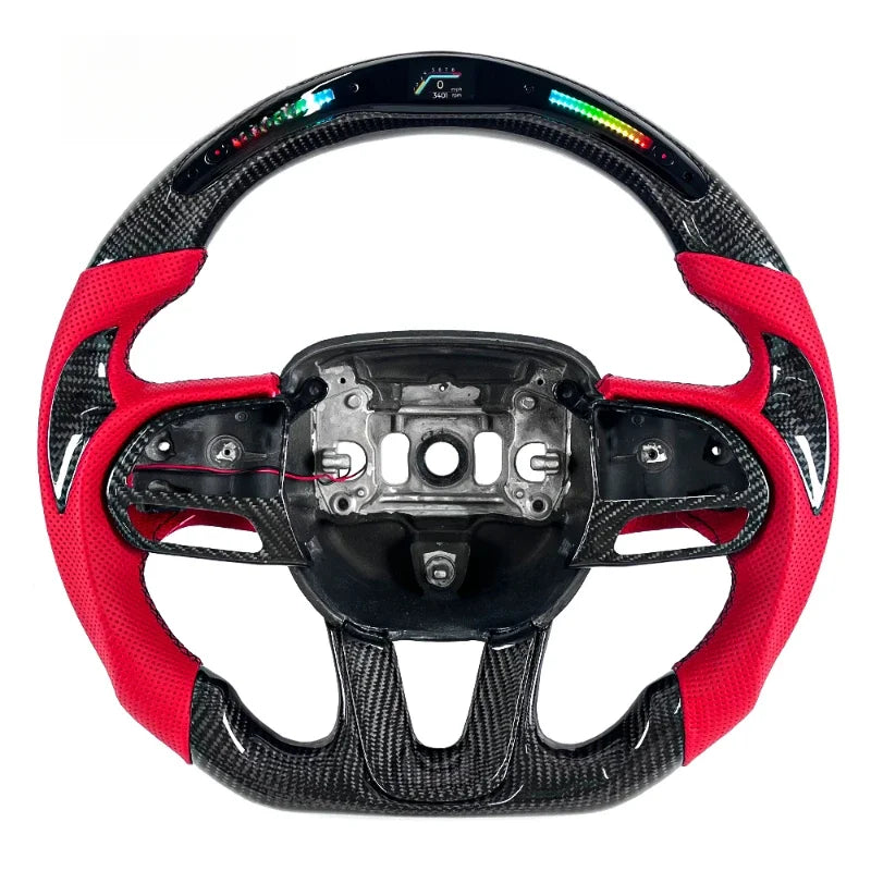 Volant de direction sport en fibre de carbone violette avec affichage LED pour Dodge Challenger et Charger
