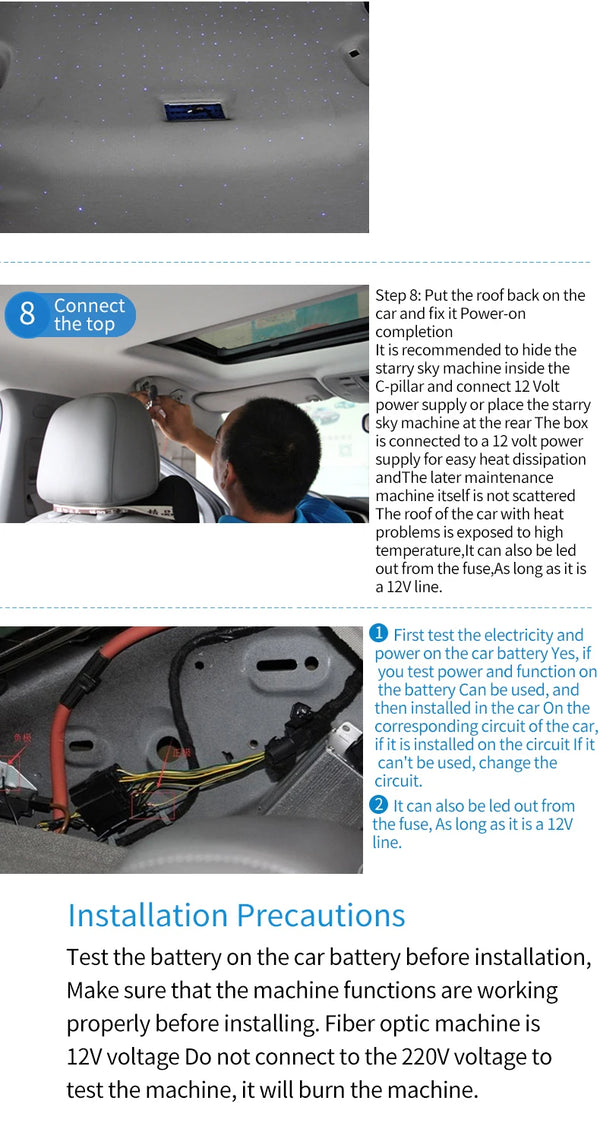 Modification de plafond de voiture 12V avec ciel étoilé à fibres optiques, contrôle Bluetooth via application, dispositif sou