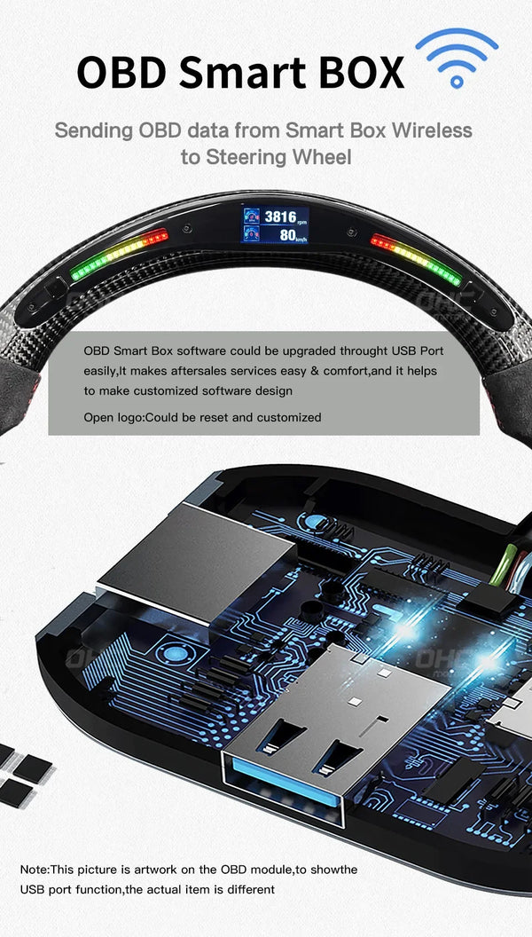 Volant en fibre de carbone LED compatible avec Mercedes-Benz AMG 2019+ avec commande mobile