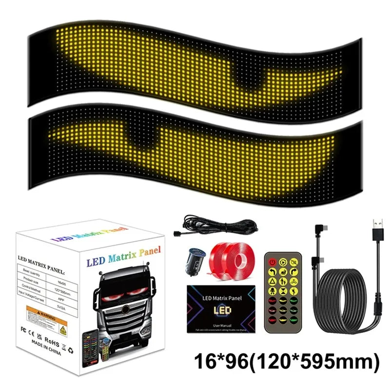 Multifunctional Bright Devil Eyes LED Éclairage for Auto Pare-Brise Flexible Programmable Scrolling LED Écran Bluetooth Contr