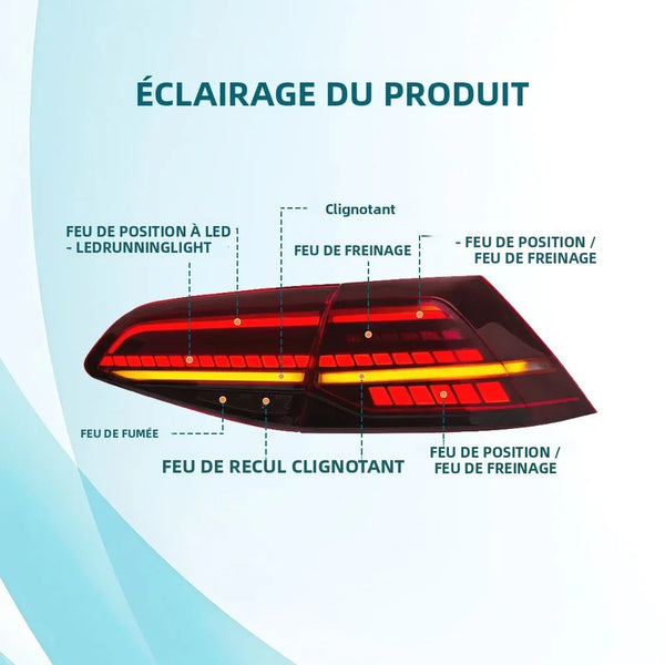 Paire de Feux Arrière LED Séquentiels – VW Golf 7 & 7.5 (2013-2020)