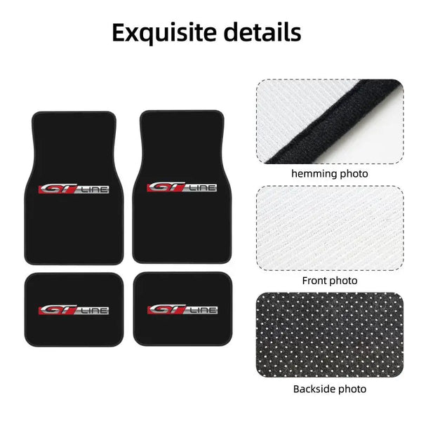 GT Line Tapis de sol de voiture 4 pièces Tapis de pied avant et arrière universels avec support en caoutchouc antidérapant Ac