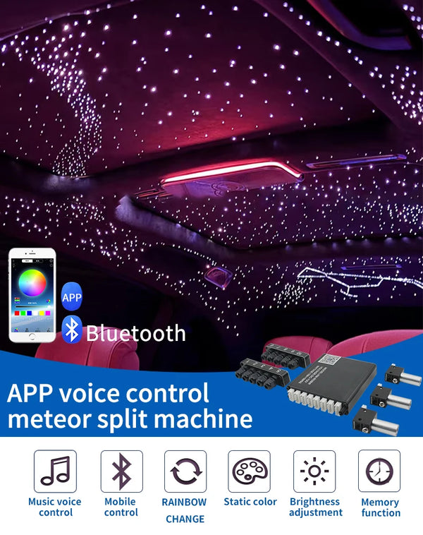 Modification de plafond de voiture 12V avec ciel étoilé à fibres optiques, contrôle Bluetooth via application, dispositif sou