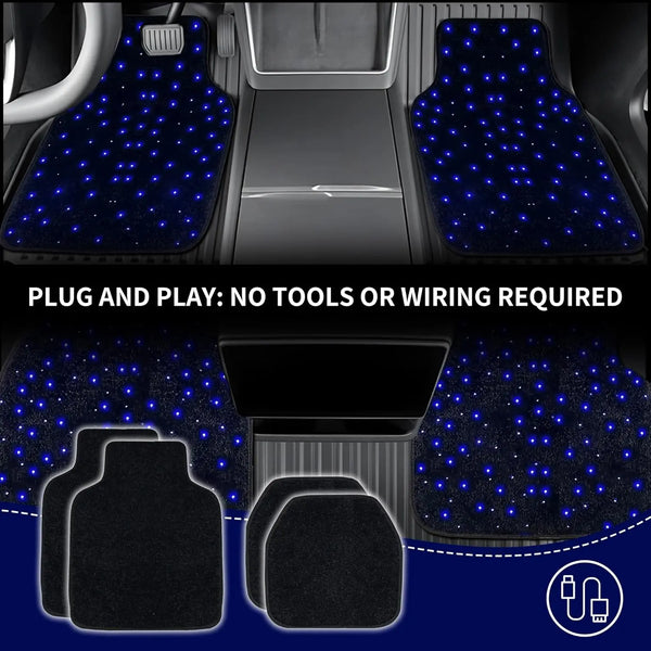4 tapis de sol Starlight, tapis de voiture à LED, tapis lumineux au design ciel étoilé, tapis Starlight universels antidérapa