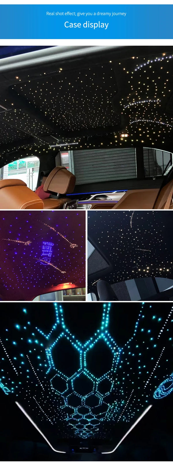 Modification de plafond de voiture 12V avec ciel étoilé à fibres optiques, contrôle Bluetooth via application, dispositif sou