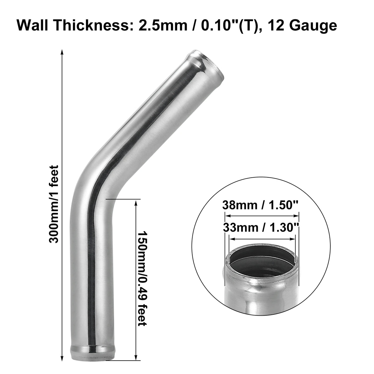 UXCELL 45 Degree Tube d’Intercooler 63mm 70mm 76mm OD 300mm 500mm Long Aluminum Alloy Tube Tube d’Intercooler Admission d’air