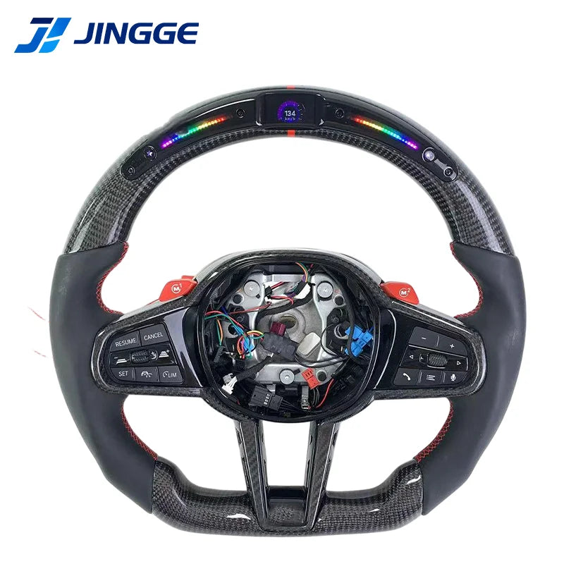 Volant en cuir personnalisé pour M4 M3 G20 G28 G30 G38 G80 G82 320i 330i 330e 340i 540i, LED de sport en carbone forgé