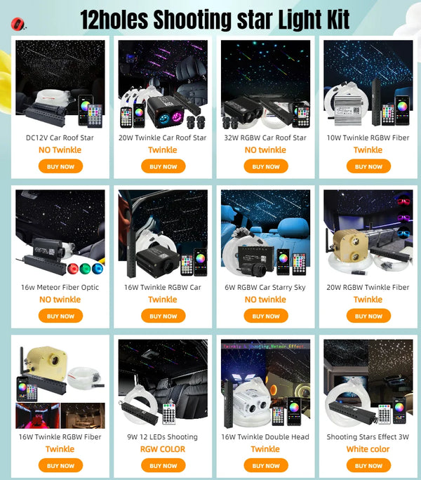 Kit de plafond étoilé pour voiture 32W à double tête RGBW, contrôle musical, étoiles en fibre optique, application intelligen