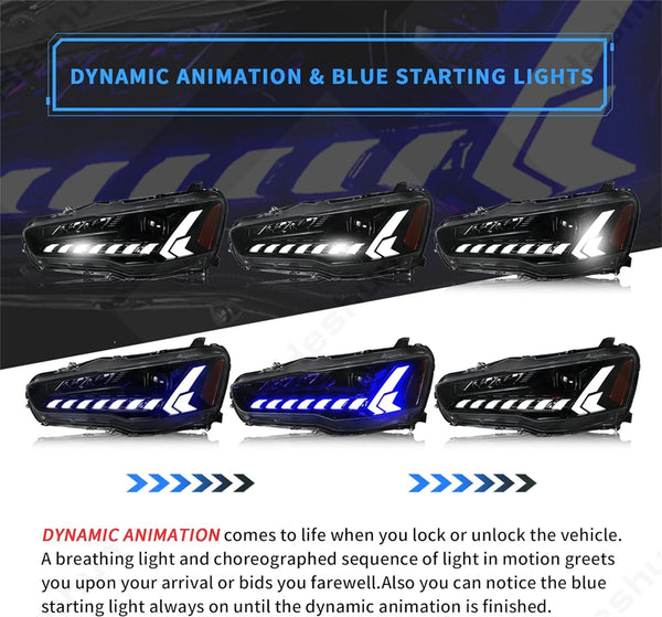 Paire de phares LED projecteur pour Mitsubishi Lancer EVO X 10e génération 2008-2020, animation dynamique
