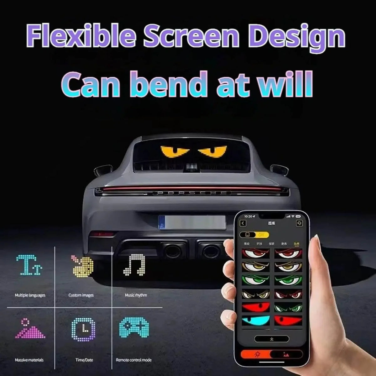 Multifunctional Bright Devil Eyes LED Éclairage for Auto Pare-Brise Flexible Programmable Scrolling LED Écran Bluetooth Contr