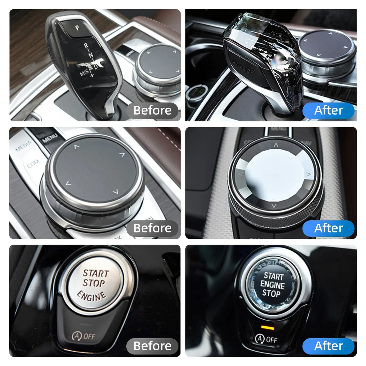 3 Piece Lot Crystal Levier de Vitesses Knob Lever Stick Handle Pour BMW 3 5 6 7 Series X3 X5 X6 F30 G15 F01 G20 G05 G21 G28 G