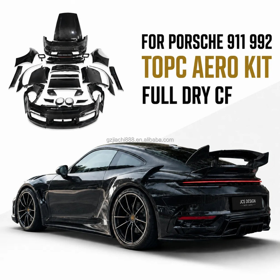 Kit carrosserie complet en carbone sec style TopC pour Porsche 911 type 992