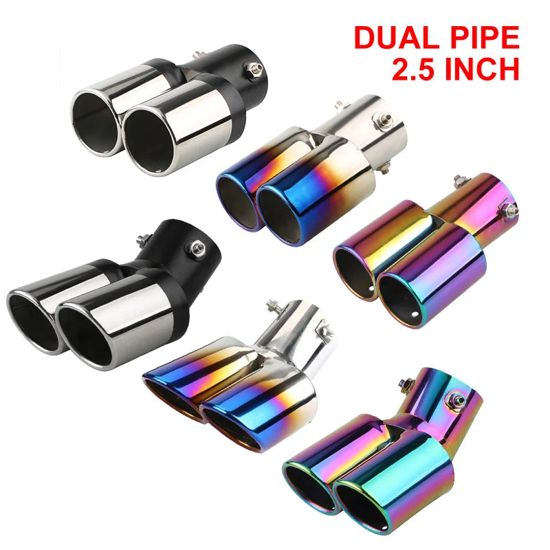 Embout d’Échappement Double Sortie Chromé Inox 63 mm – Échappement | OURANE.COM