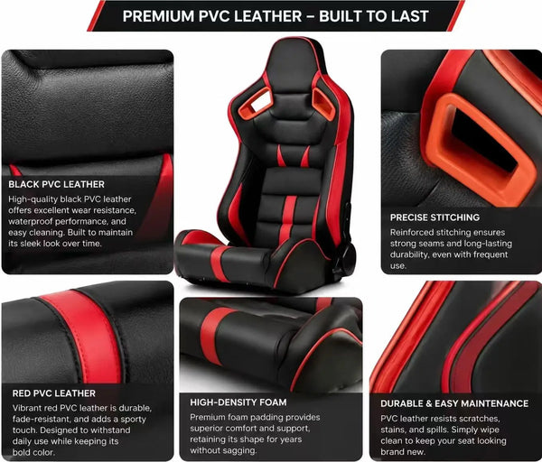 Sièges de course universels en cuir PVC noir et rouge pour voitures, avec curseurs à double verrouillage. - OURANE.COM